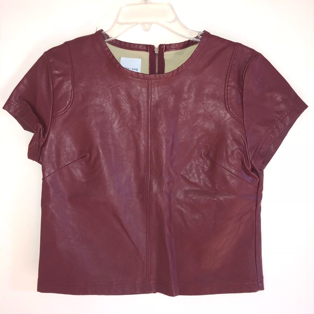 Burgundy red vegan leather top
